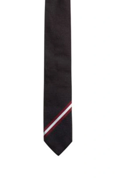 Shop Hugo Silk-jacquard Tie With Diagonal Stripes In Dark Red