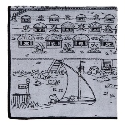 Shop Lanvin Black And White Illustrated Hut Towel In 1000 Blk/wh