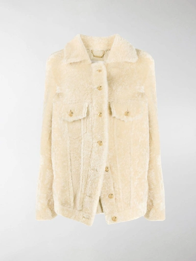 Shop Chloé Shearling Shirt Jacket In Neutrals