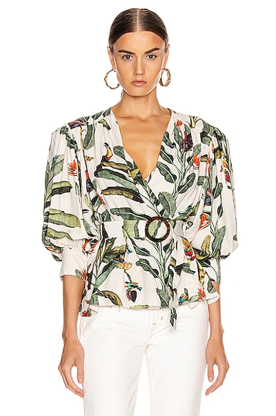 Shop Patbo Tropical Print Belted Top In Off-white