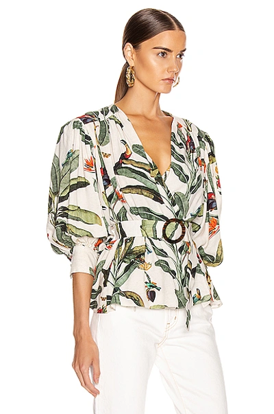 Shop Patbo Tropical Print Belted Top In Off-white