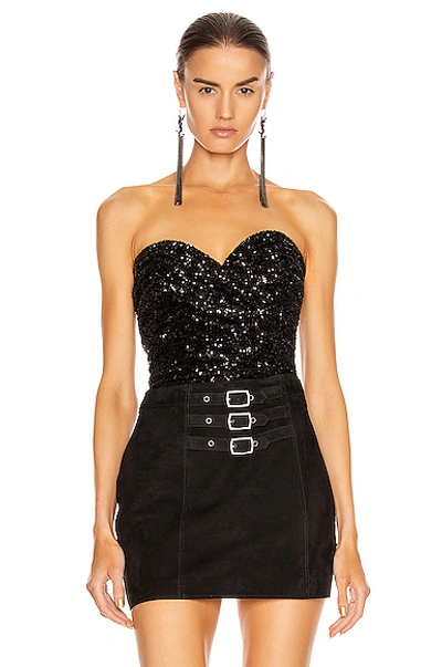 Shop Saint Laurent Strapless Sequin Top In Black