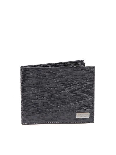 Shop Ferragamo Black Textured Leather Wallet