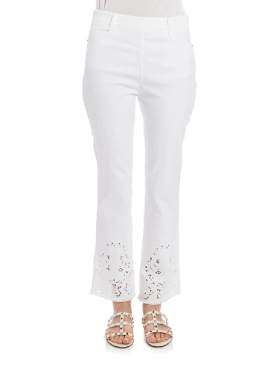 Shop Ermanno Scervino White Bootcut Jeans With Pierced Embroidery