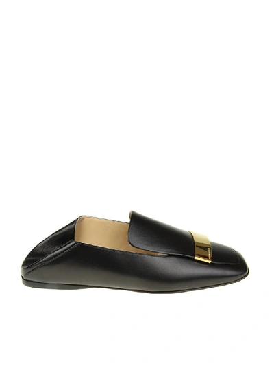 Shop Sergio Rossi Black Leather Sr1 Slippers