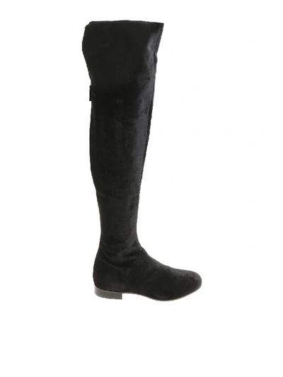 Shop Alberta Ferretti Black Velvet Boots
