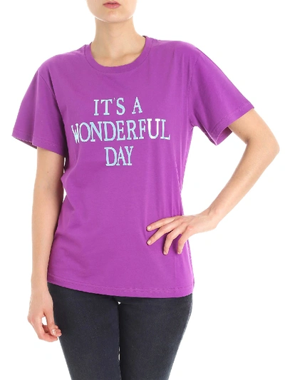 Shop Alberta Ferretti Purple It's A Wonderful Day T-shirt