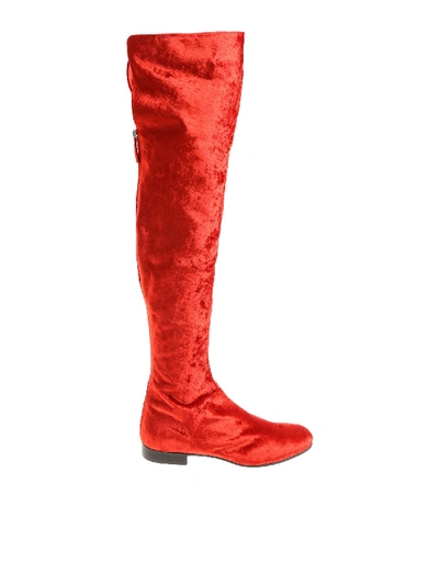 Shop Alberta Ferretti Red Velvet Boots