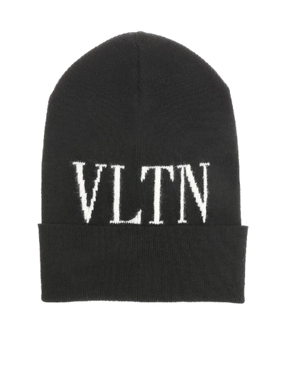 Shop Valentino Black Beanie Vltn Cap