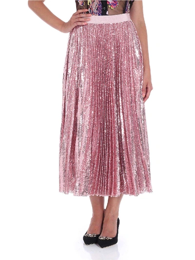 Shop Msgm Pink Pleated Skirt In Sequins