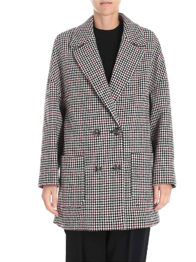 Shop Red Valentino Houndstooth Double-breasted Wool Coat In Beige