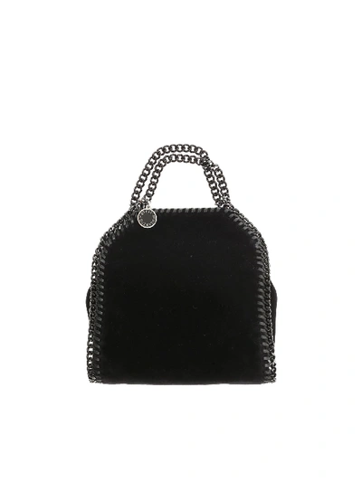 Shop Stella Mccartney Black Falabella Tiny Velvet Bag