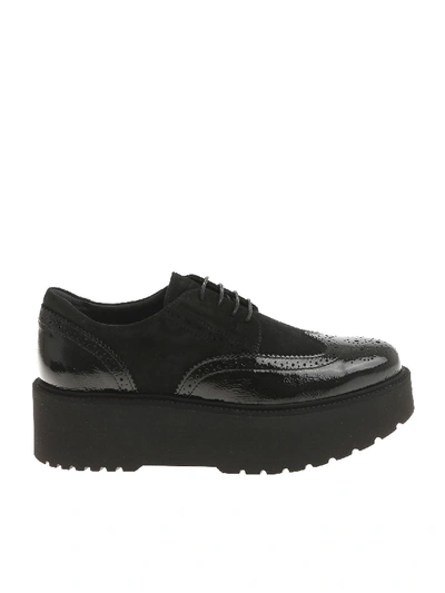 Shop Hogan Black Derby Brogue H355 Shoes