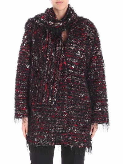 Shop Blugirl Tweed Coat With Fringes In Multi