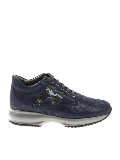 Shop Hogan Interactive H Sneakers With Blue Micro Sequins