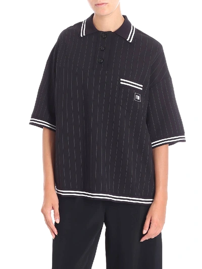 Shop I'm Isola Marras Black Pinstriped Fabric Polo