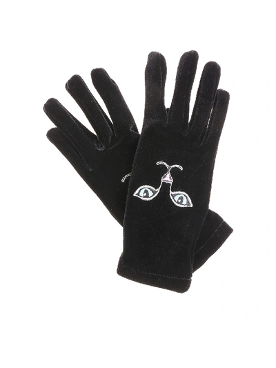Shop Vivetta Black Heise Cat Embroidered Gloves