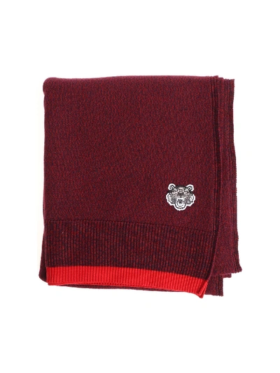Shop Kenzo Blue And Red Scarf With Tiger Logo