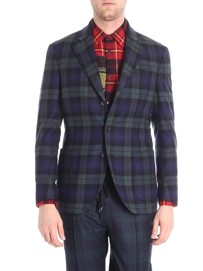 Shop Ermanno Scervino Blue And Green Checked Three-button Jacket