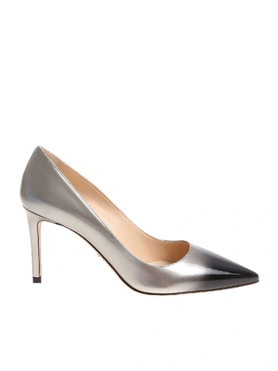 Shop Prada Gray Patent Leather Pumps In Grey