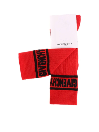 Shop Givenchy Red Socks With Black Logo Embroidery