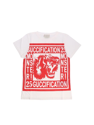Shop Gucci Tiger Printed White T-shirt