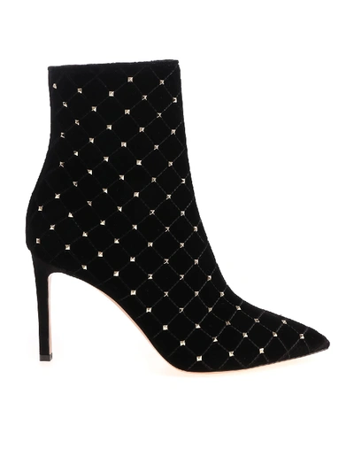 Shop Valentino Black Quilted Ankle Boots With Studs