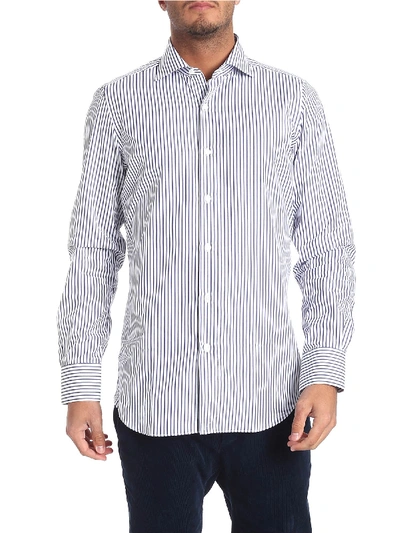 Shop Finamore 1925 White And Blue Striped Milano Shirt