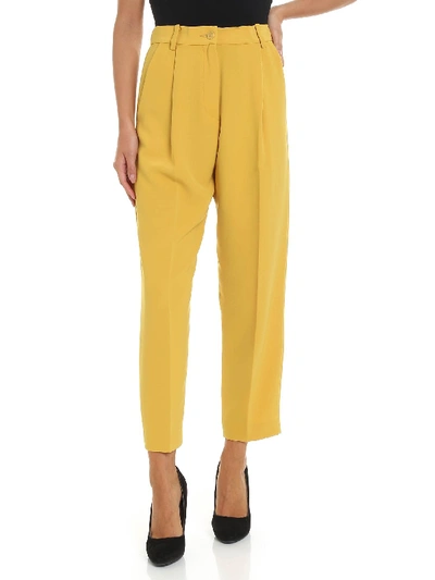 Shop P.a.r.o.s.h Ocher Color Crop Trousers In Yellow