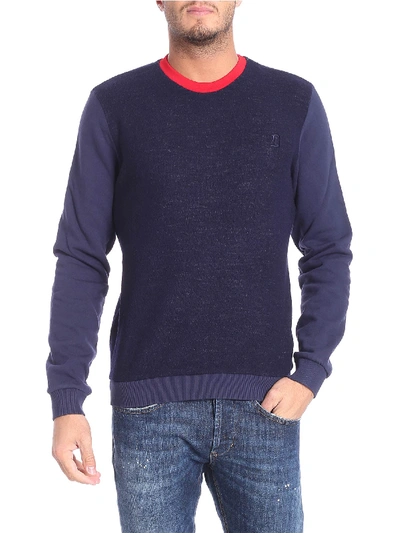 Shop Dondup Blue And Red Roundneck Sweatshirt