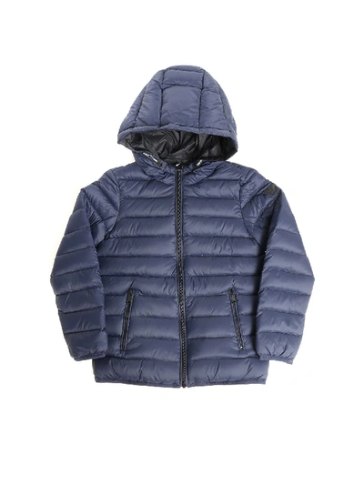 Shop Emporio Armani Reversible Blue Down Jacket With Logo