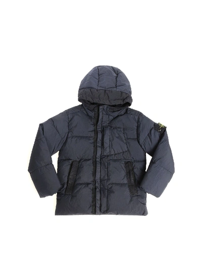 Shop Stone Island Junior Blue Quilted Down Jacket With Logo