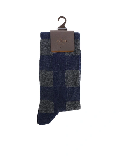 Shop Altea Blue And Gray Checked Socks