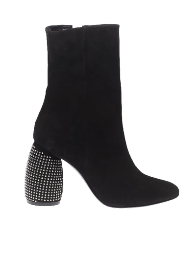 Shop Marc Ellis Suede Boots With Studded Heels In Black