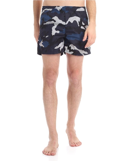 Shop Valentino Camouflage Swimsuit In Blue