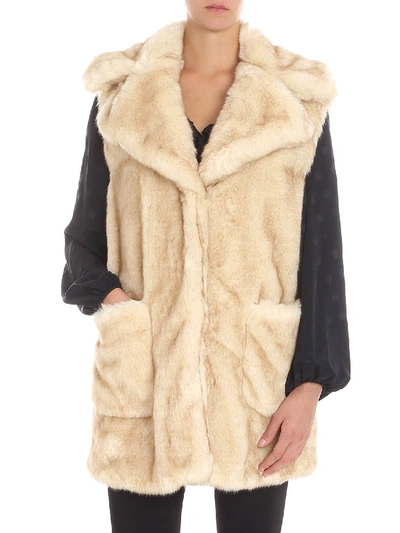 Shop Dondup Beige Melange Eco-fur Waistcoat With Lapels