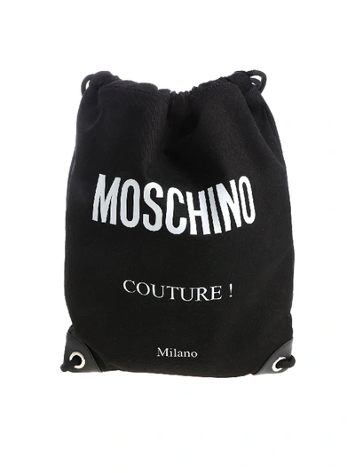 Shop Moschino Black Drawstring Bag With Fabric Logo