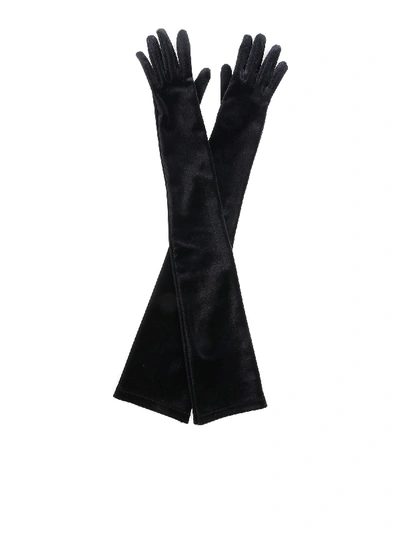 Shop Alberta Ferretti Black Velvet Long Gloves