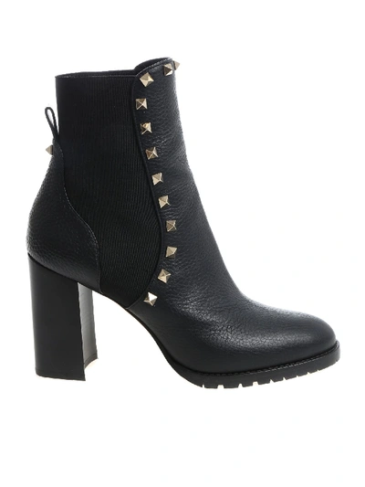 Shop Valentino Black Ankle Boots With Studs