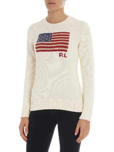 Shop Polo Ralph Lauren Cream-colored Pullover With Embroidery In White