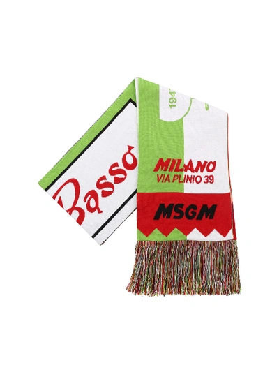 Shop Msgm Green White And Red Scarf With Fringes