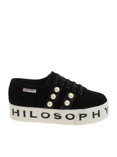 Shop Philosophy Di Lorenzo Serafini Black Sneakers With Pearly Embellishmen
