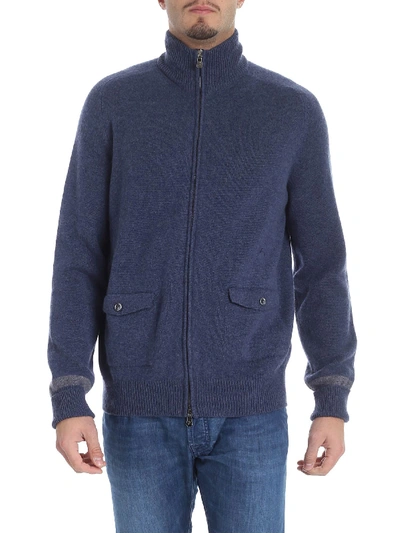 Shop Fedeli Blue Denim Cashmere Cardigan