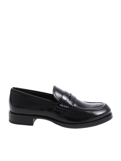 Shop Prada Black Loafer With Printed Logo