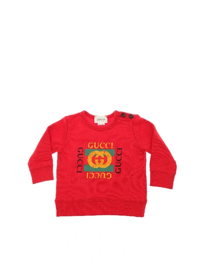 Shop Gucci Red Crew-neck Sweatshirt With Logo