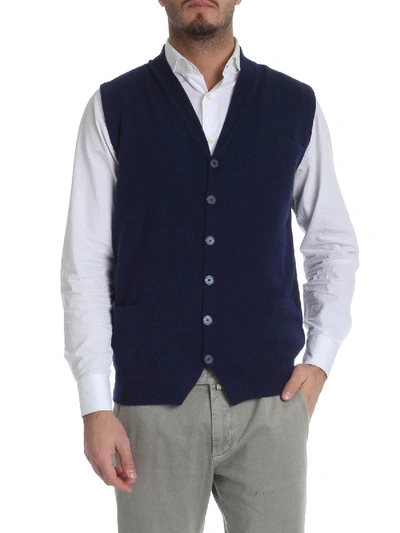 Shop Ballantyne Blue V-neck Cashmere Waistcoat