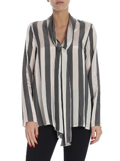 Shop Her Shirt Striped Tie-neck Blouse In Grey