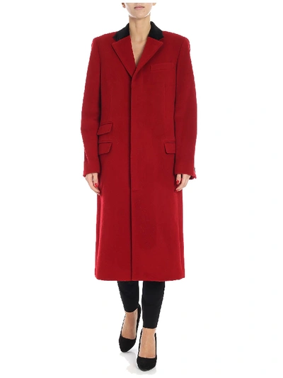 Shop Polo Ralph Lauren Red Woolen Cloth Long Coat