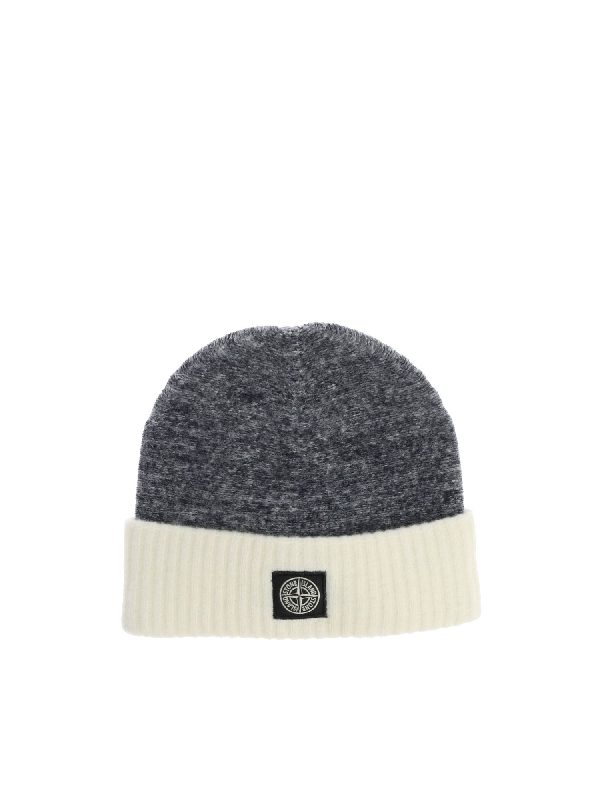 white stone island beanie
