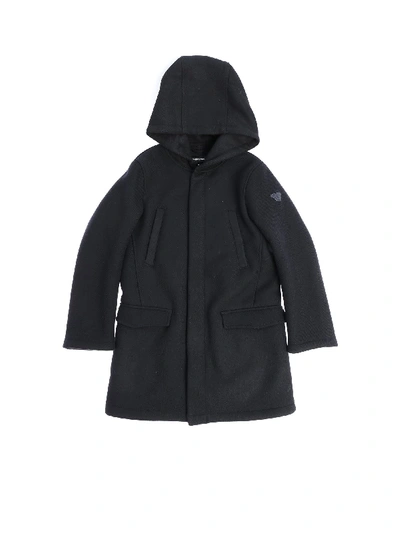 Shop Emporio Armani Blue Padded Coat With Logo